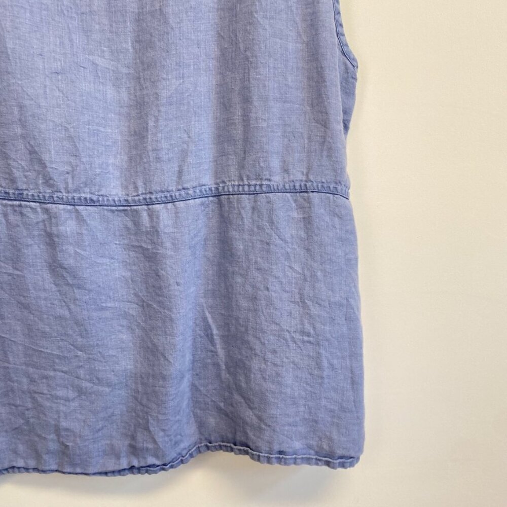 Flax 100% Linen Blue Sleeveless Top - Picture 9 of 11